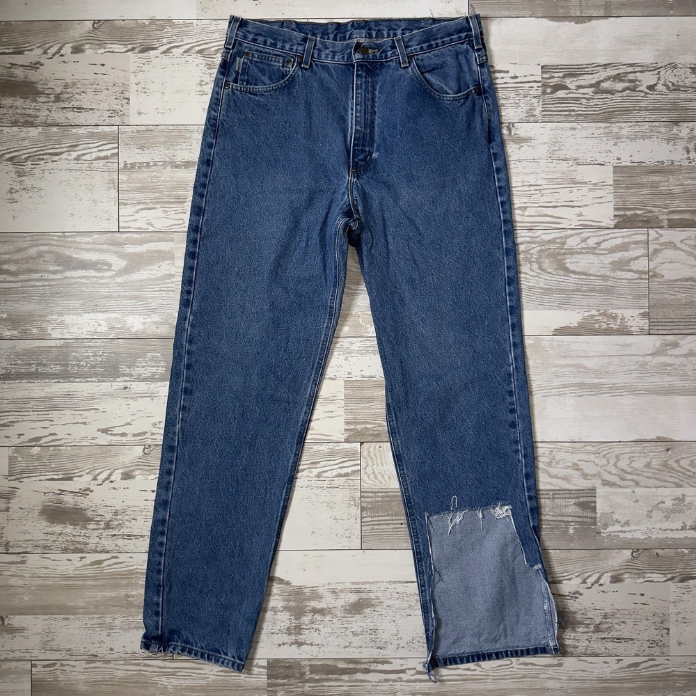 Carhartt B17 Jeans‎ Mens 36x34 Blue Relaxed Fit Straight Leg Distressed Denim
